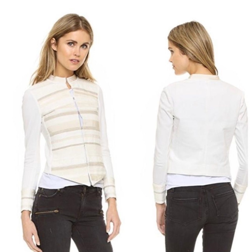 Superfine Embroidered Napoleon Jean Jacket White Stripes Large Italian Military